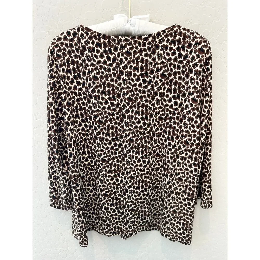CHICO’S | Leopard Print Knit Top Beaded Scoop Neck 3/4 Sleeve | Size 2 Large - Picture 5 of 7
